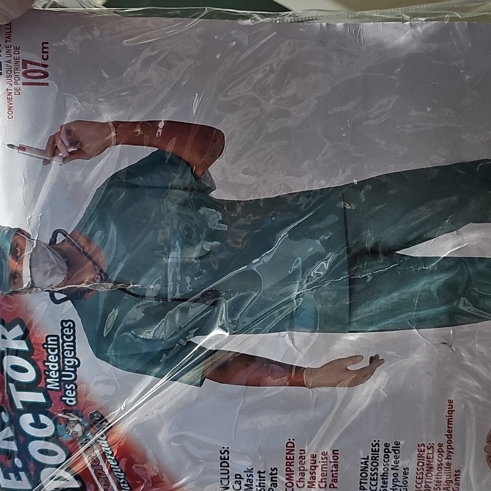 Green Doctor Costume Set Halloween Sz LARGE Cap Mask Shirt Pants